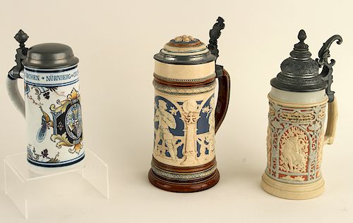 LOT 3 GERMAN METTLACH LIDDED BEER 38ba60