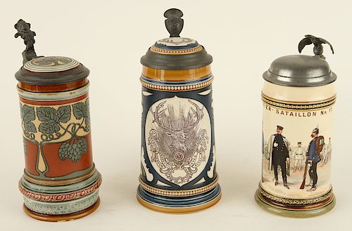 3 MARKED GERMAN METTLACH PORCELAIN BEER