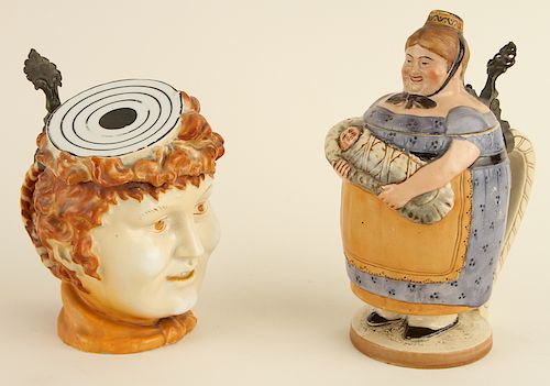 TWO GERMAN PORCELAIN BEER STEINS