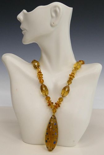 LARGE HEAVY CITRINE GOLD AND SAPPHIRE