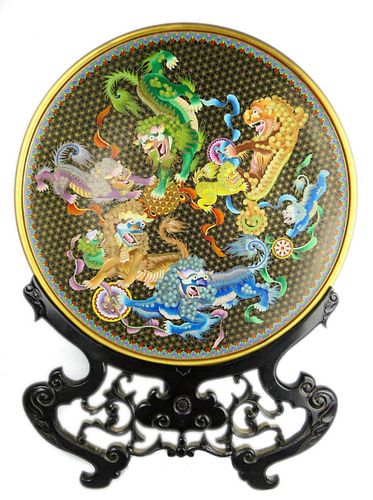 HEAVY CHINESE CLOISONNE FOO LIONS 38bad3