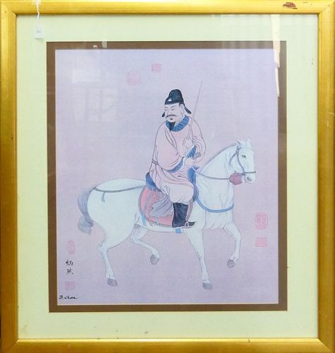 LARGE CHINESE PRINT WARRIOR HORSE 38bb07