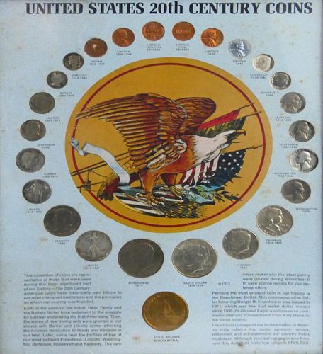 20TH CENTURY PLAQUE OF U.S. COINS