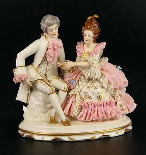 DRESDEN FIGURINE OF A COURTING COUPLEMeasures