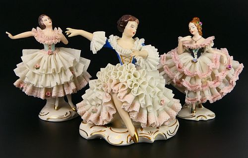 LOT OF 3 DRESDEN DANCING FIGURINESTallest 38bbf1