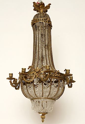 FRENCH BRONZE GLASS 8-ARM CHANDELIER