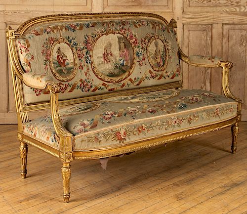 GILT WOOD FRENCH SETTEE AUBUSSON 38bc1a