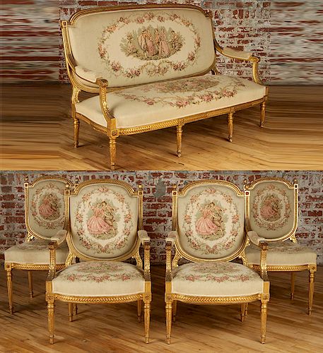 5 PC FRENCH LOUIS XVI STYLE GILT 38bc87