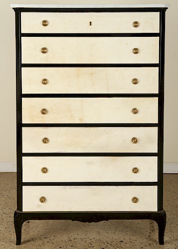 EBONIZED PARCHMENT TALL CHEST MARBLE