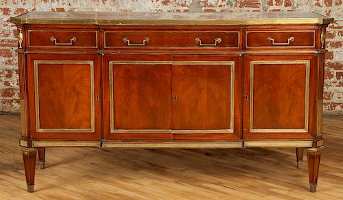 MAHOGANY BRONZE MARBLE TOP COMMODE