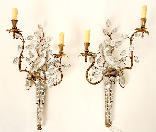 PAIR IRON CRYSTAL BIRD FORM SCONCES 38bcd9