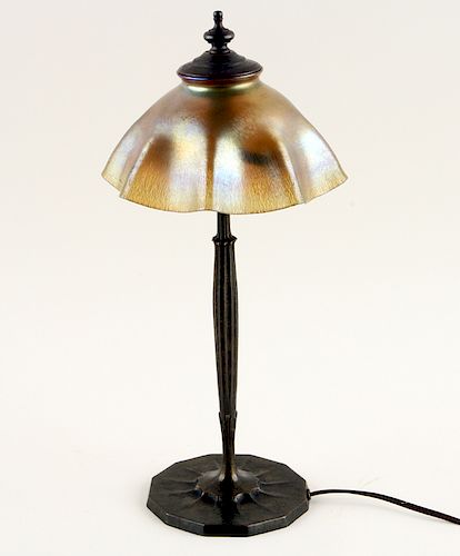 TIFFANY BRONZE FAVRILE GLASS TABLE LAMP