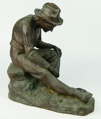 LARGE BRONZE SCULPTURE OF SEATED