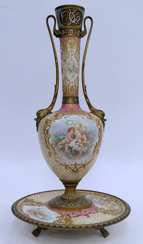 HUGE SEVRES STYLE HAND PAINTED