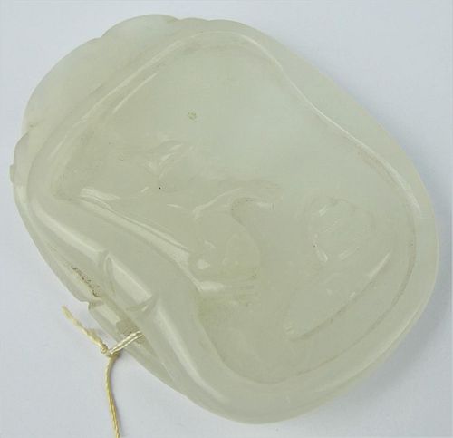 19TH C CHINESE ICY WHITE JADE PLAQUE 38bd6c