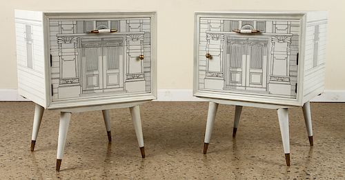PAIR FORNASETTI STYLE SIDE TABLES 38bd71