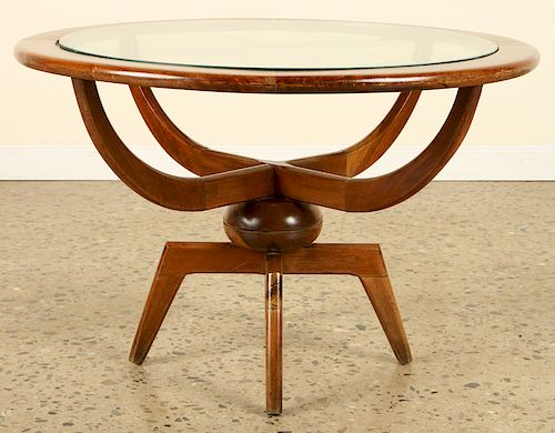 MID CENTURY MODERN ROUND WOOD GLASS