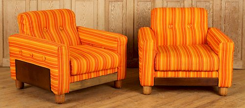 PAIR ORANGE UPHOLSTERED ITALIAN