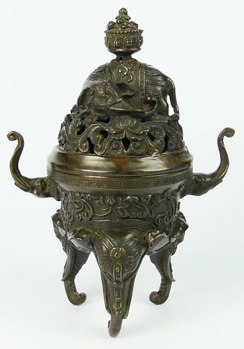 CHINESE BRONZE ELEPHANTS TRIPOD 38bddd