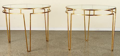 PAIR GILT IRON END TABLES MANNER