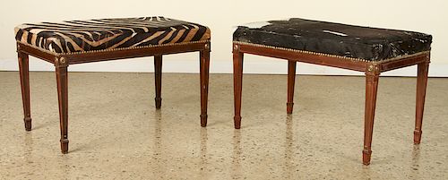 PAIR OF UPHOLSTERED BENCHES COWHIDE