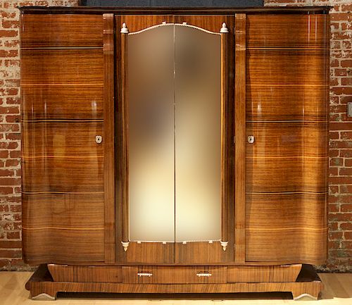 FRENCH ART DECO MIRRORED DOOR ARMOIRE