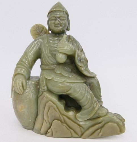 CHINESE CARVED GREEN JADE FIGURAL 38bf9b