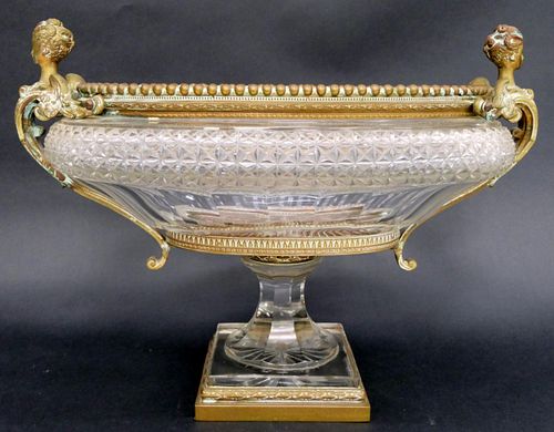 LARGE FRENCH EMPIRE STYLE OVAL CRYSTAL