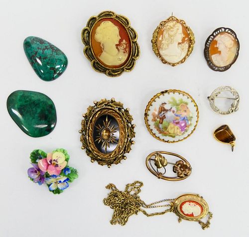 LOT OF VINTAGE COSTUME CAMEOS BROOCHES