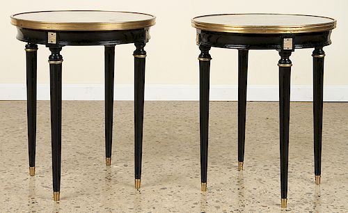 PAIR EBONIZED MARBLE TOP SIDE TABLES 38c03b