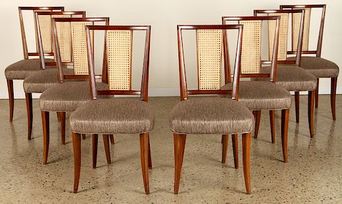 EIGHT CANE BACK UPHOLSTERED DINING CHAIRS