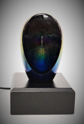 SIGNED IRIDESCENT ART GLASS PAPERWEIGHT