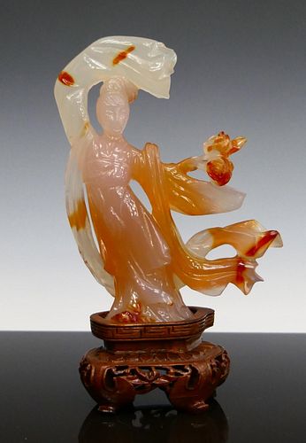 CHINESE CARNELIAN AGATE QUAN YIN SCULPTUREChinese