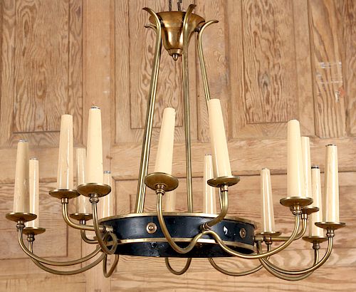 15 ARM BRASS PAINTED METAL CHANDELIER