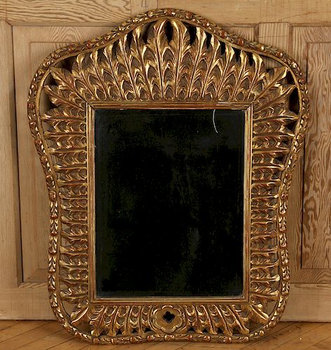 GILT FEATHER CARVED FANTASY MIRROR