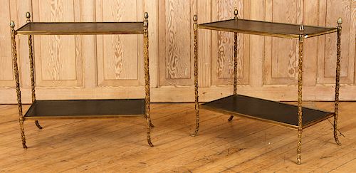 PAIR BRONZE LEATHER TOP SIDE TABLES 38c189
