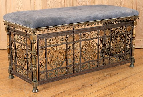 BRONZE IRON UPHOLSTERED BENCH ATTR  38c1a8