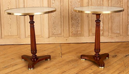 PAIR MAHOGANY MARBLE TOP GUERIDONS