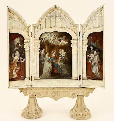 EARLY 19TH C BONE TRIPTYCH HOUSING 38c1ea