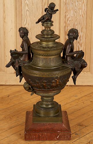 LARGE LATE 19TH C. BRONZE URN ON