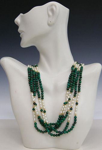 14KT GOLD MALACHITE & PEARL MULTI