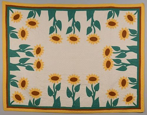 COTTON APPLIQUE SUNFLOWER QUILTAmerican 389c52