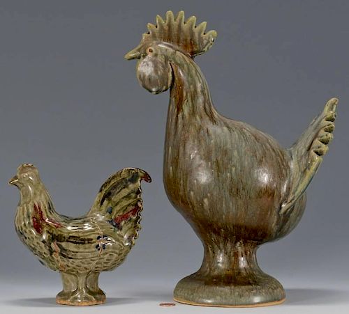 2 SOUTHERN FOLK POTTERY ROOSTERS,