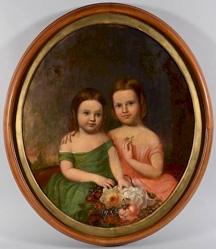 OVAL OIL ON PORTRAIT OF 2 YOUNG 389c7d