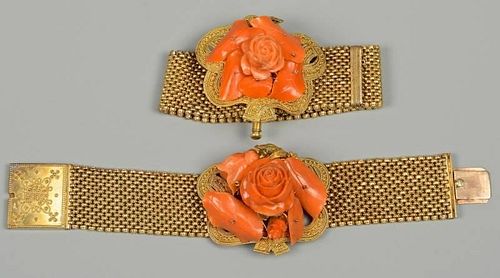 2 VICTORIAN CORAL BRACELETSTwo