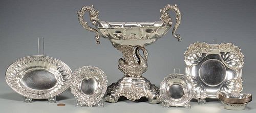 SILVER SWAN COMPOTE, CANDY DISHES,
