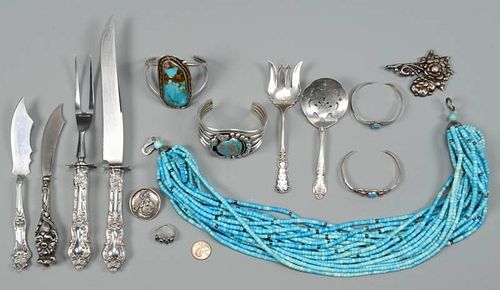 GROUPING OF NAVAJO JEWELRY & STERLING