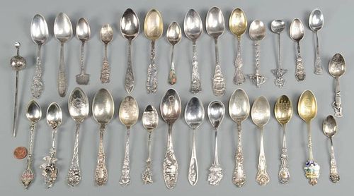 29 SOUVENIR SPOONS PLUS PICK MOST 389d6a