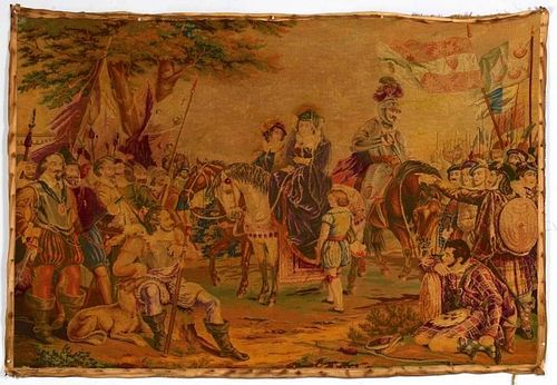 19TH C. EMBROIDERED TAPESTRY, MEDIEVAL