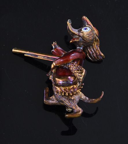 14K AND ENAMEL FIGURAL PIN OF A